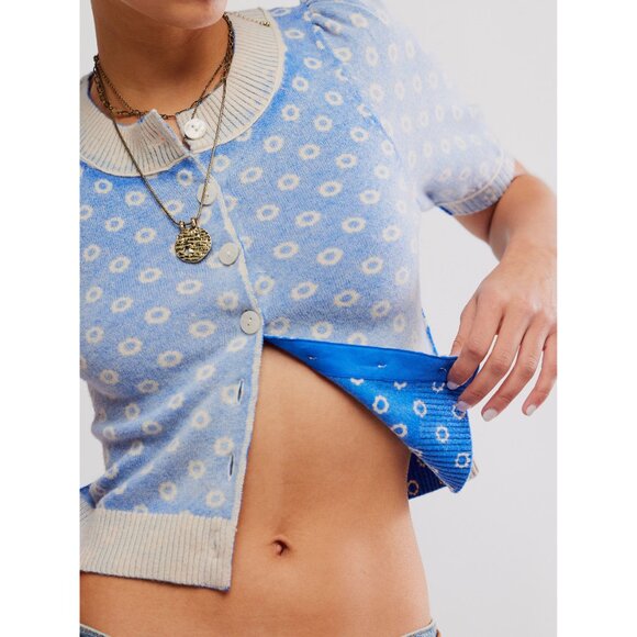 🆕 FREE PEOPLE Isla Patterned Cardi / Cobalt Combo - Picture 4 of 5
